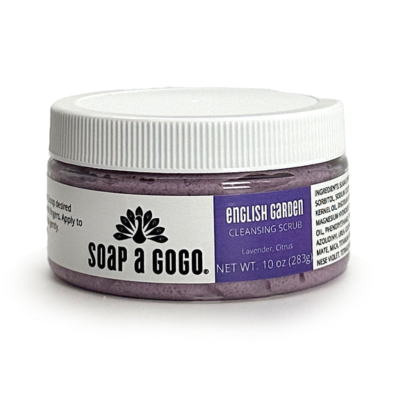 jar of English Garden scrub on a white background