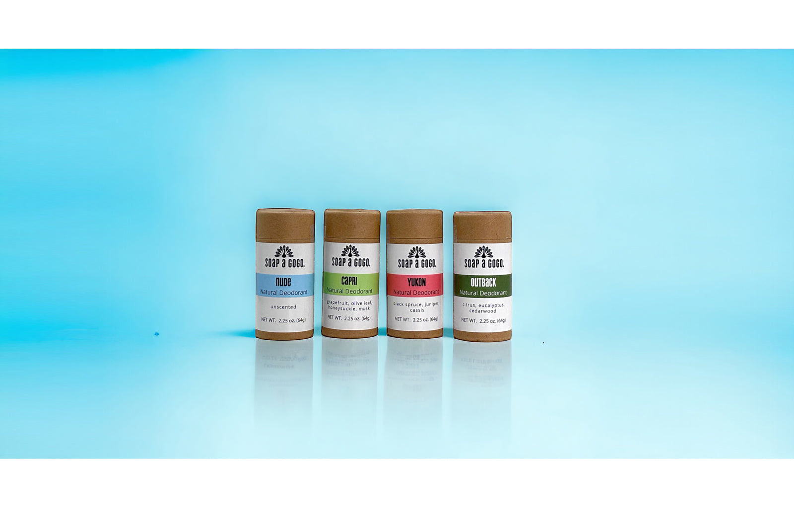 4 deodorants pictured on counter