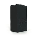 Black soap bar with a brand logo on a white background