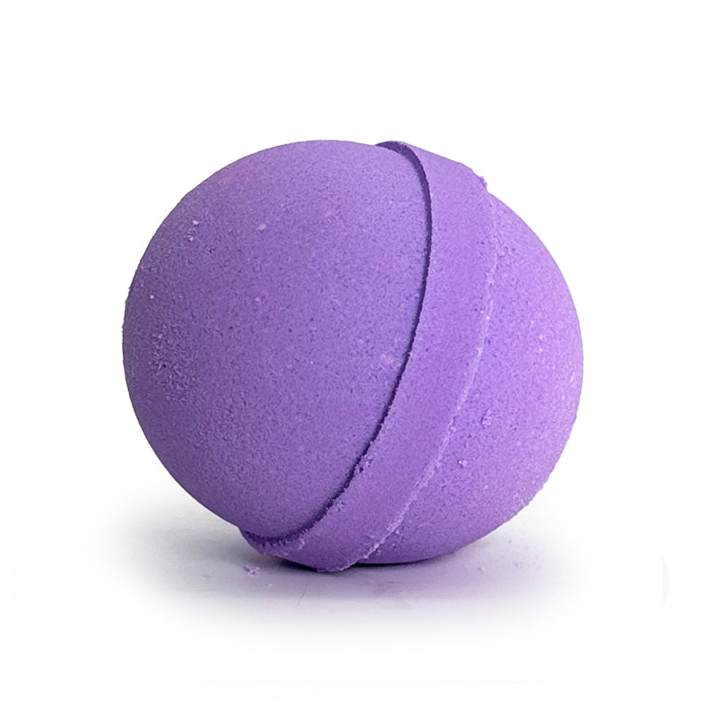 Purple bath bomb on a white background