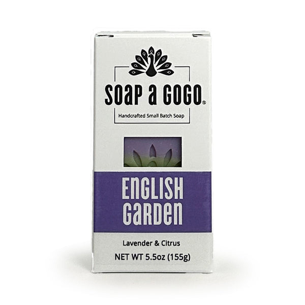 Soap a Go Go English Garden soap bar packaging on a white background