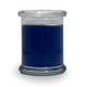 Blue candle in a clear glass jar on a white background