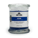Candle jar with a label on a white background
