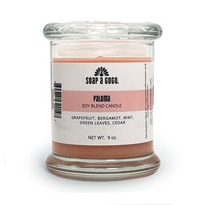 Soap a Go Go candle with 'Paloma' label on a white background