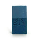 Two-toned blue bar of soap with the brand logo stamped on it.